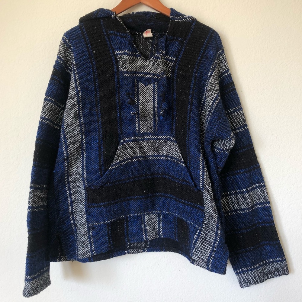 Mexican Artesanía Blue Hooded Sweater | Large